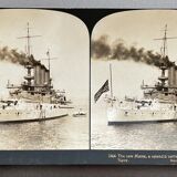 Old photograph stereo, stereograph, luxury albumine 1903 U.S. Navy battleship