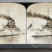 Old photograph stereo, stereograph, luxury albumine 1903 U.S. Navy battleship