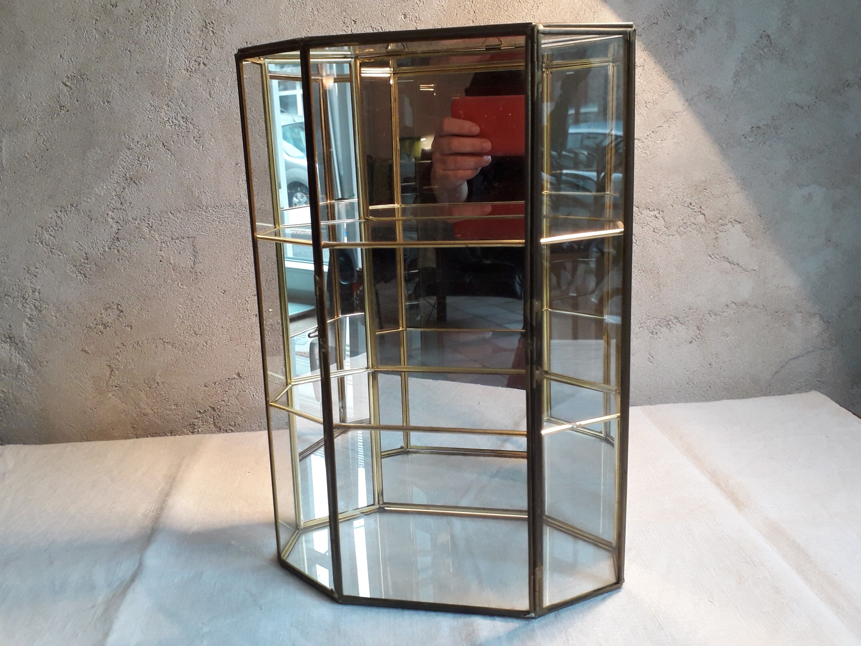 Glass and brass display case for collectibles