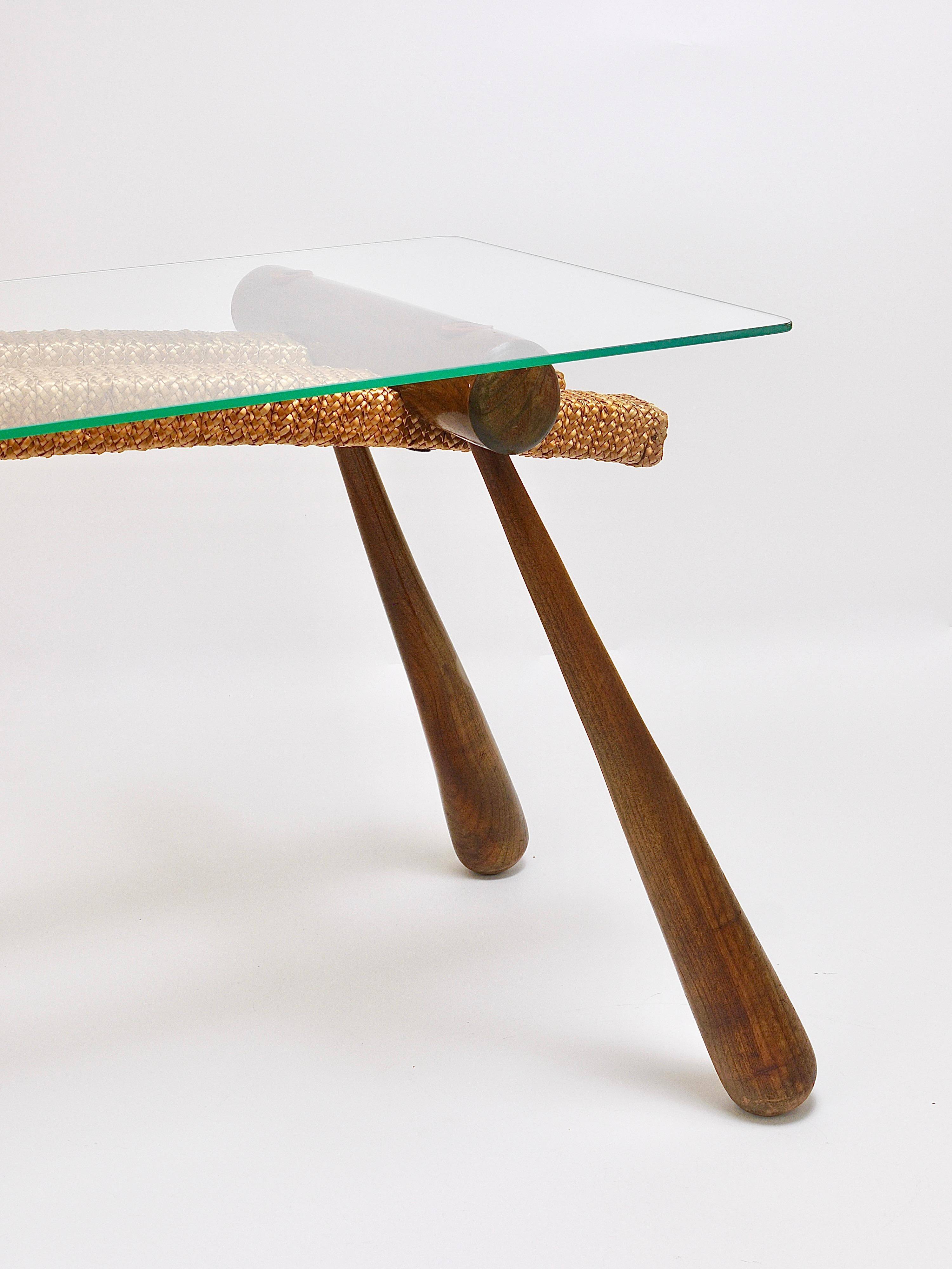Mid-century side table by Max Kment, maple, cord, Austria, 1950s
