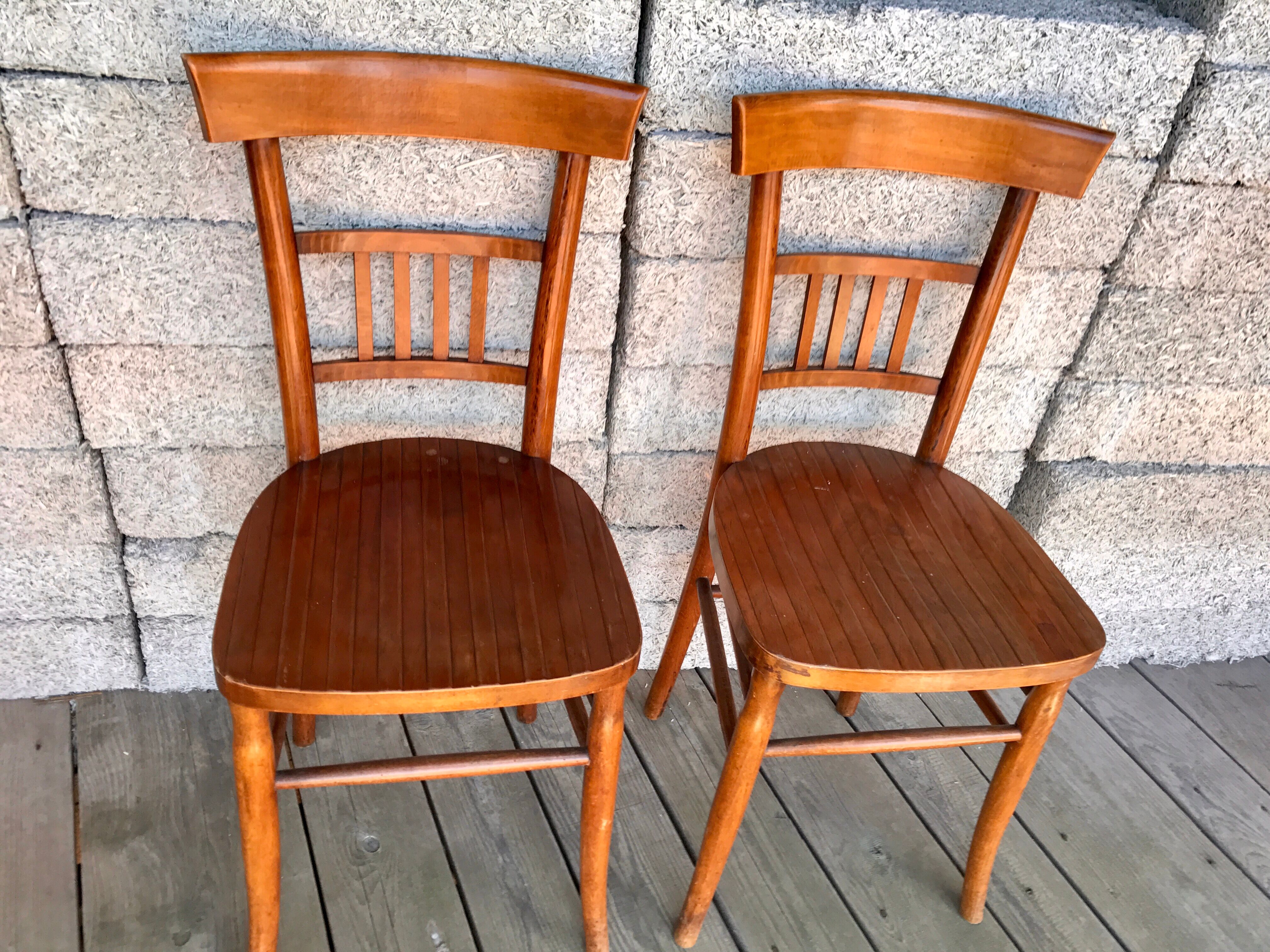 Pair of cherry bistro chairs