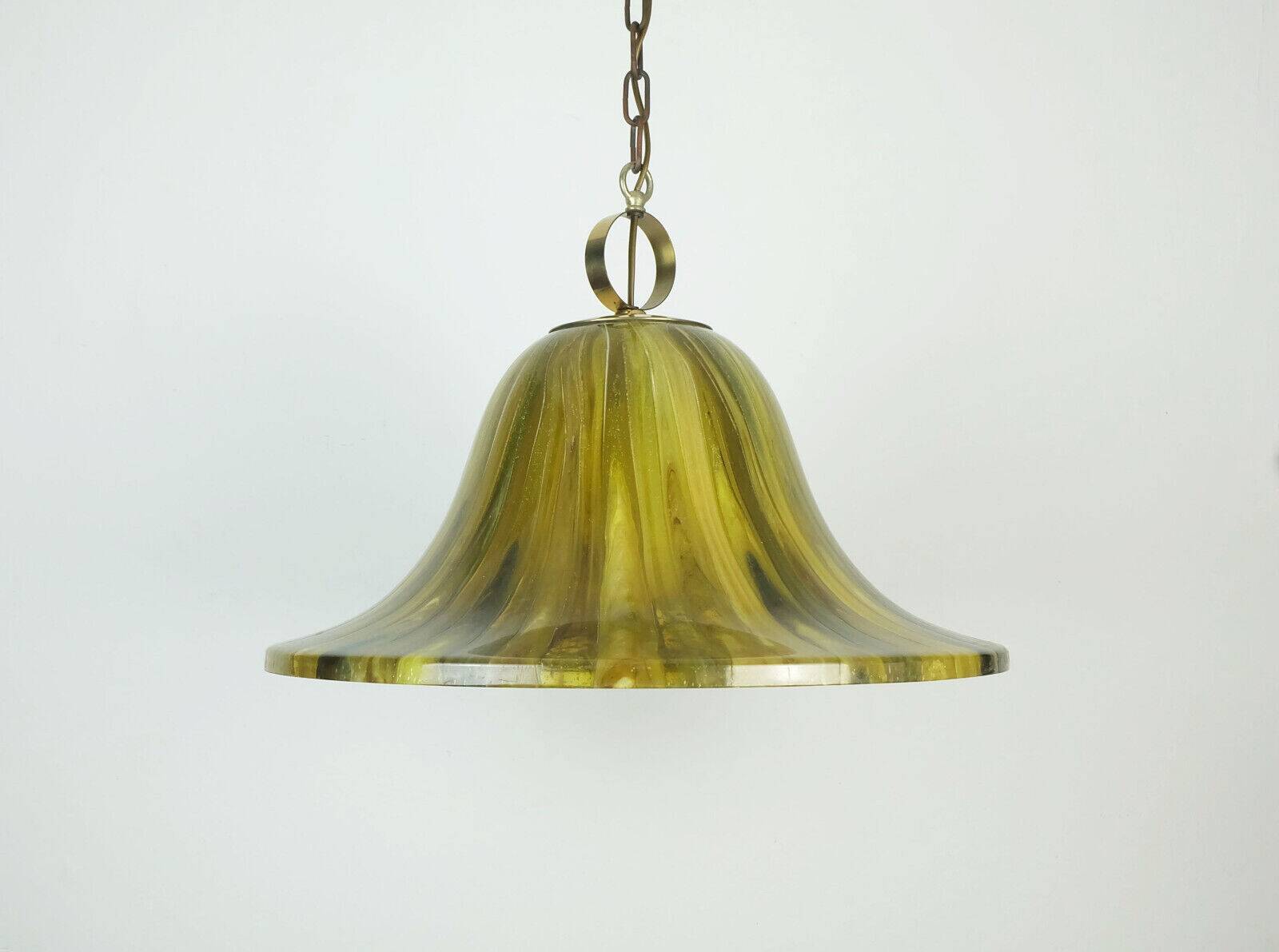Vintage pendant lamp amber color acrylic and brass 1970s