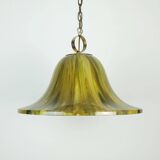 Vintage pendant lamp amber color acrylic and brass 1970s