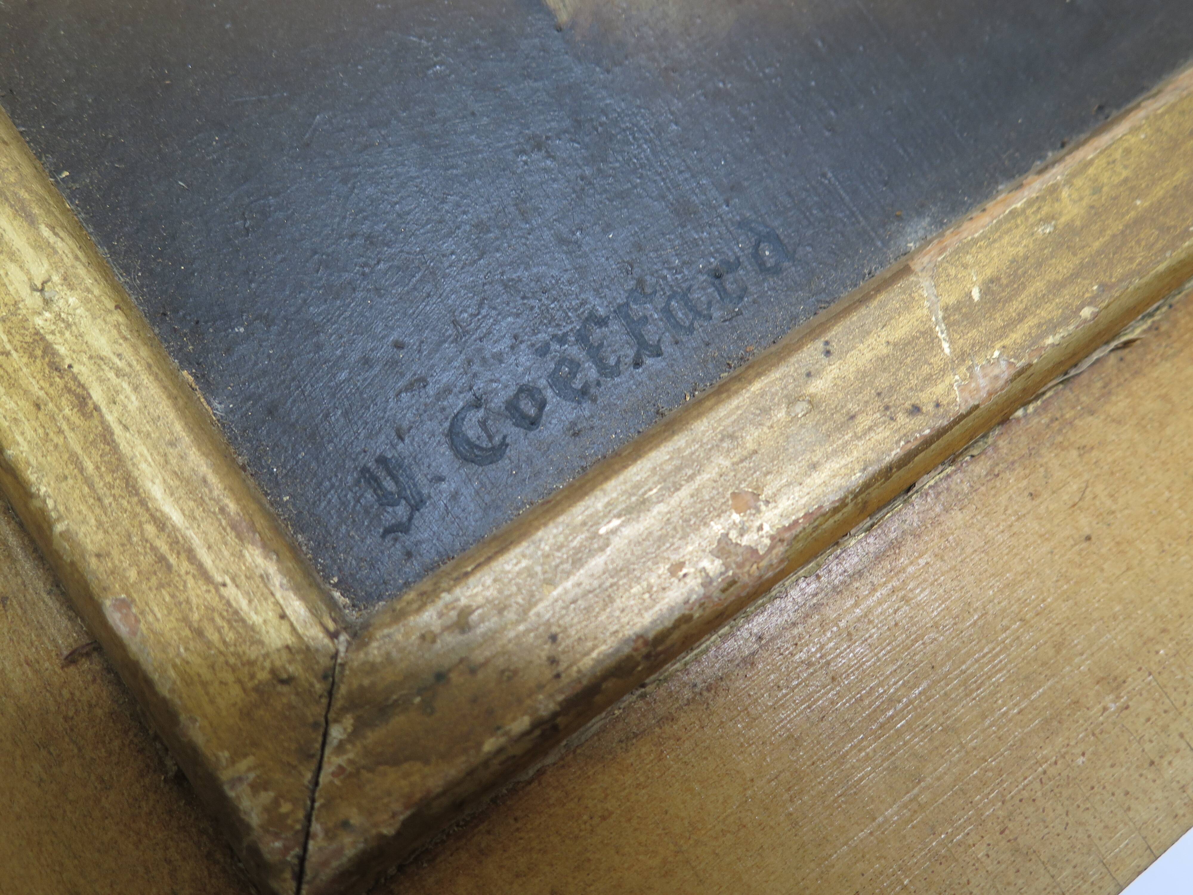 Antique oil painting portrait young lady oil on panel with gilded frame