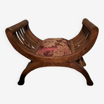 CURULE seat in antique Roman style, restored in teak wood and jacquard satin fabric