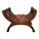 CURULE seat in antique Roman style, restored in teak wood and jacquard satin fabric