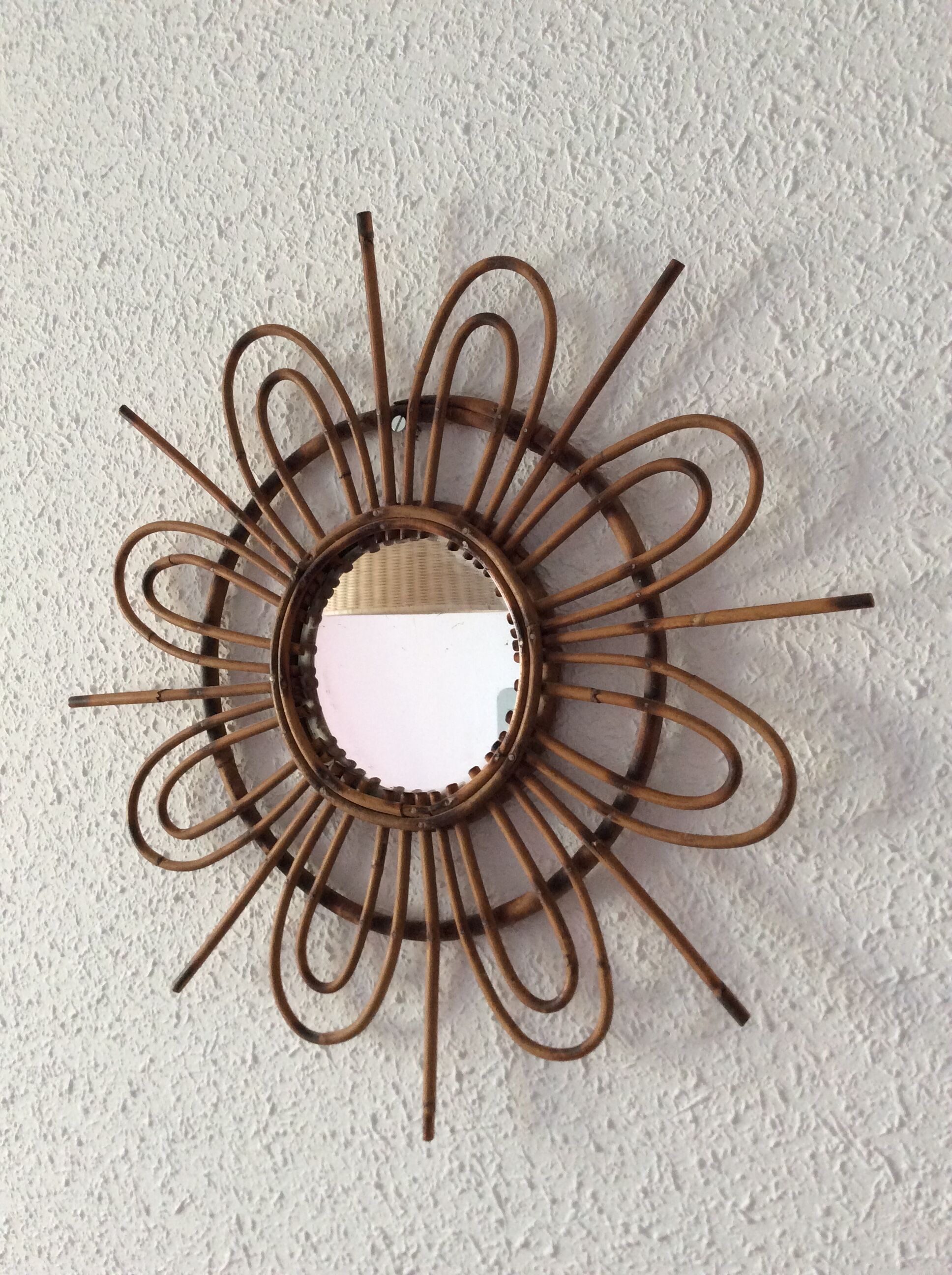 Mirror rattan sun 1960 vintage 48cm