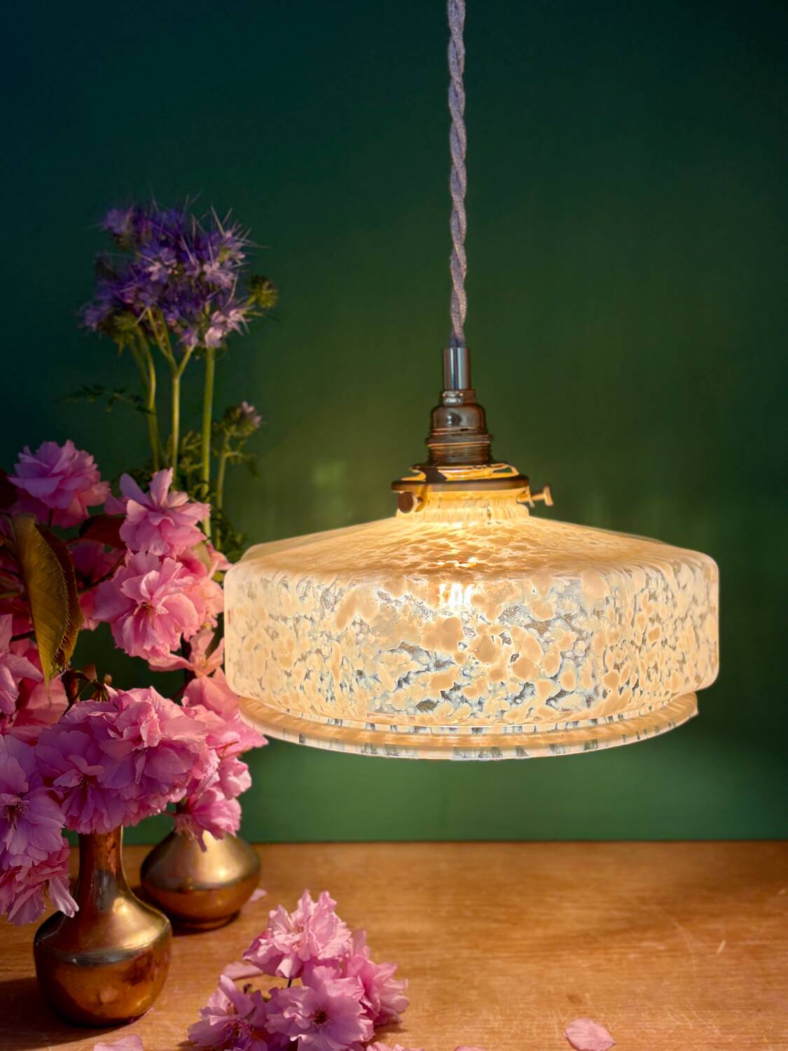 Vintage glass pendant light in yellow from Clichy