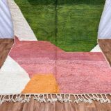 Handmade Berber wool rug, green and pink, 150/250cm