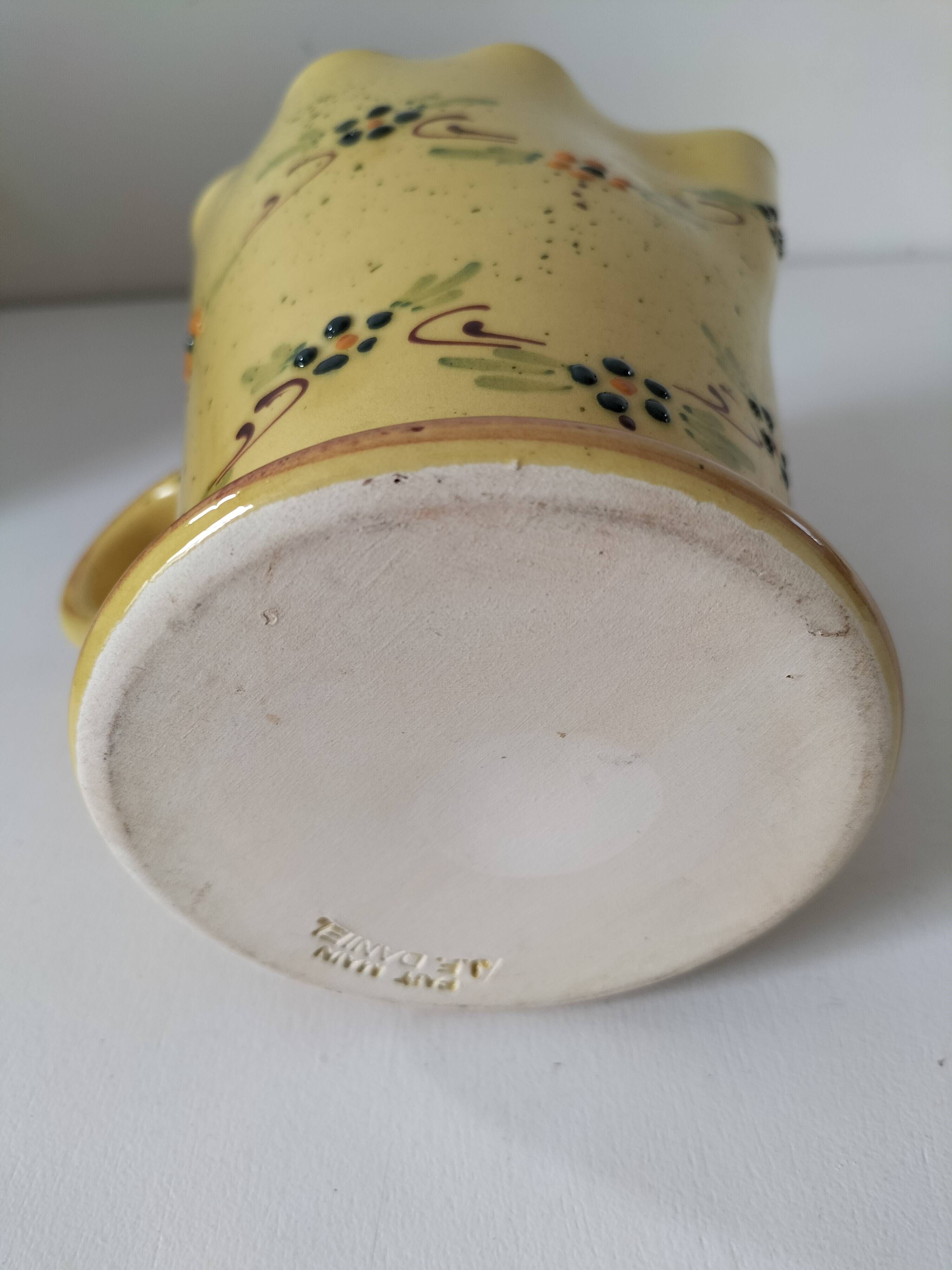 JP Daniel handmade earthenware pitcher – floral decoration on a yellow background
