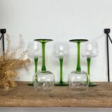 5 mouth-blown Alsace glasses, grape decoration