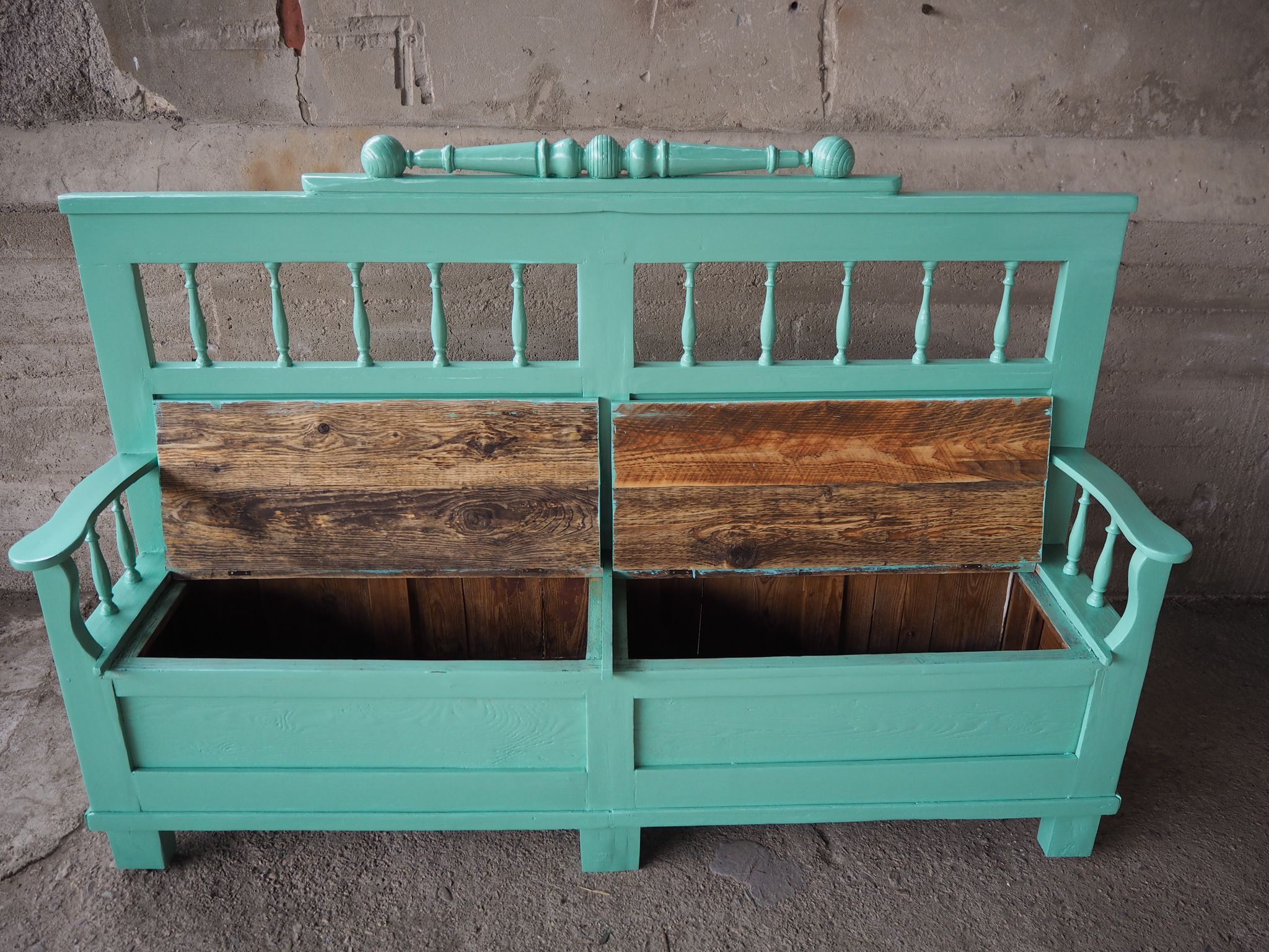 Banc en bois antique, années 1920