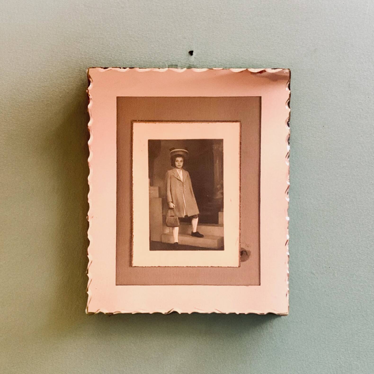 Cadre photo Art Déco en miroir biseauté teinté rose