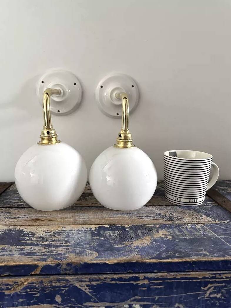 Pair of white opaline sconces