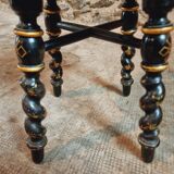 Tabouret Napoléon III ancien – XIXe siècle – Bois laqué noir, décor doré