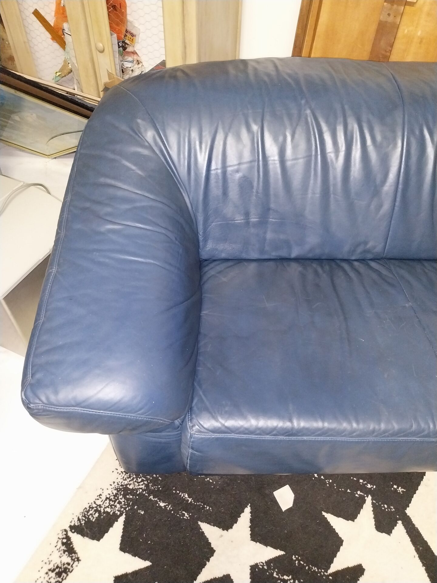 Blue leather sofa