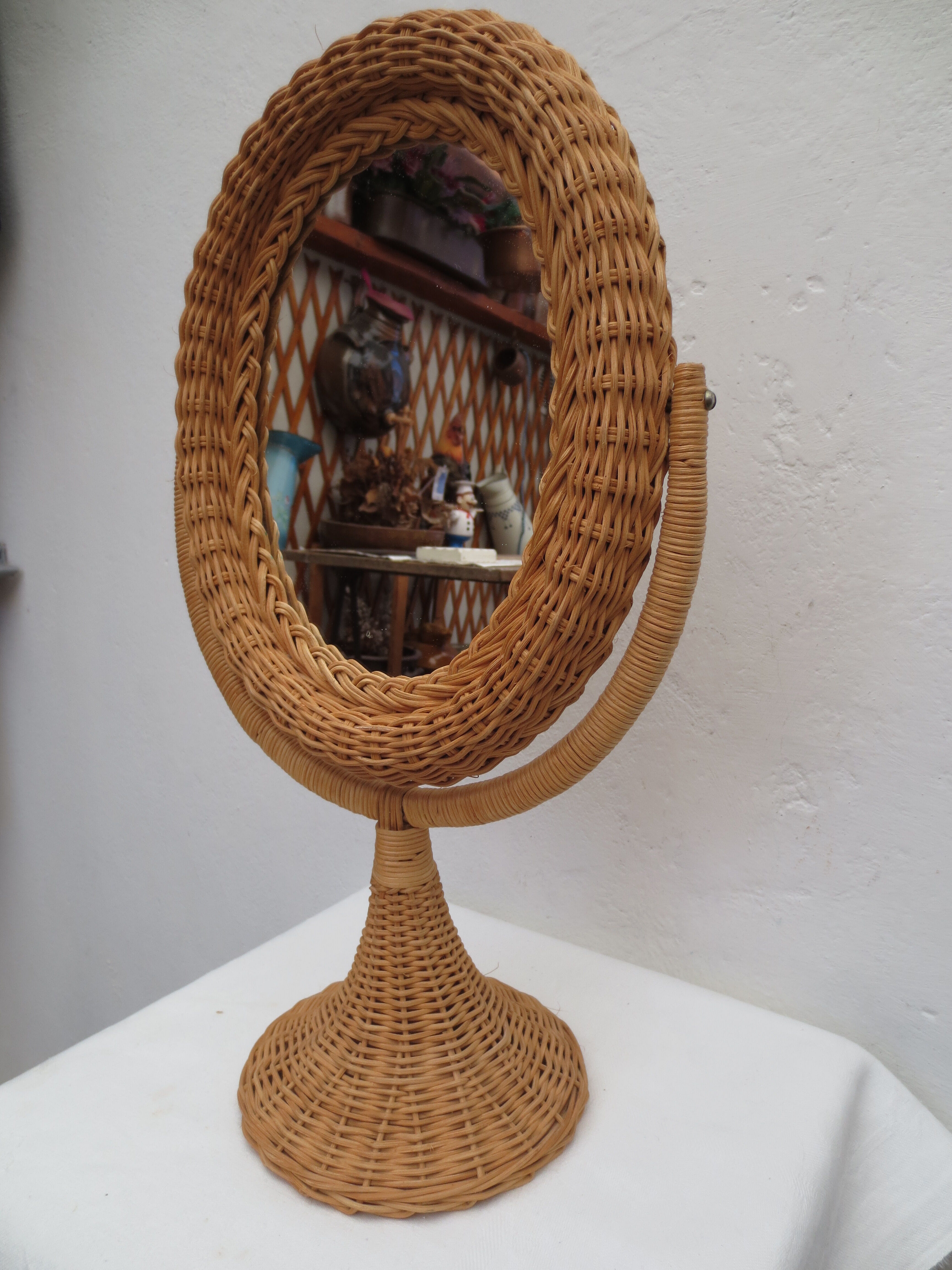 Rattan psyche mirror 22x43cm