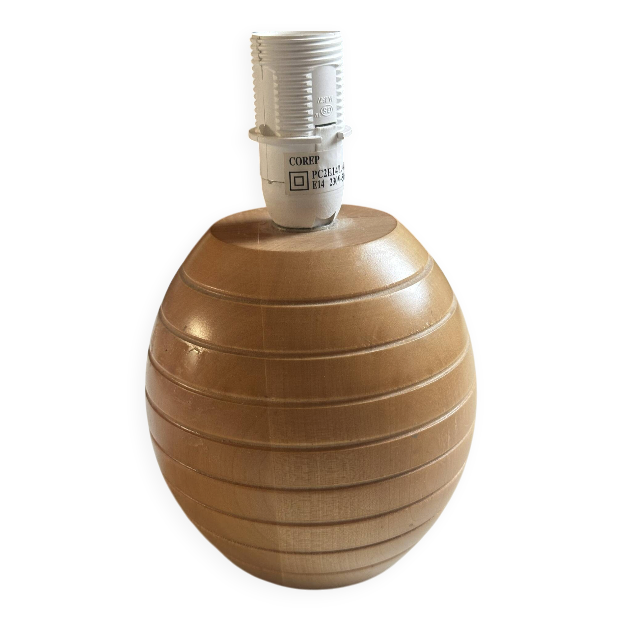 Turned and grooved wooden lamp base – 1980s