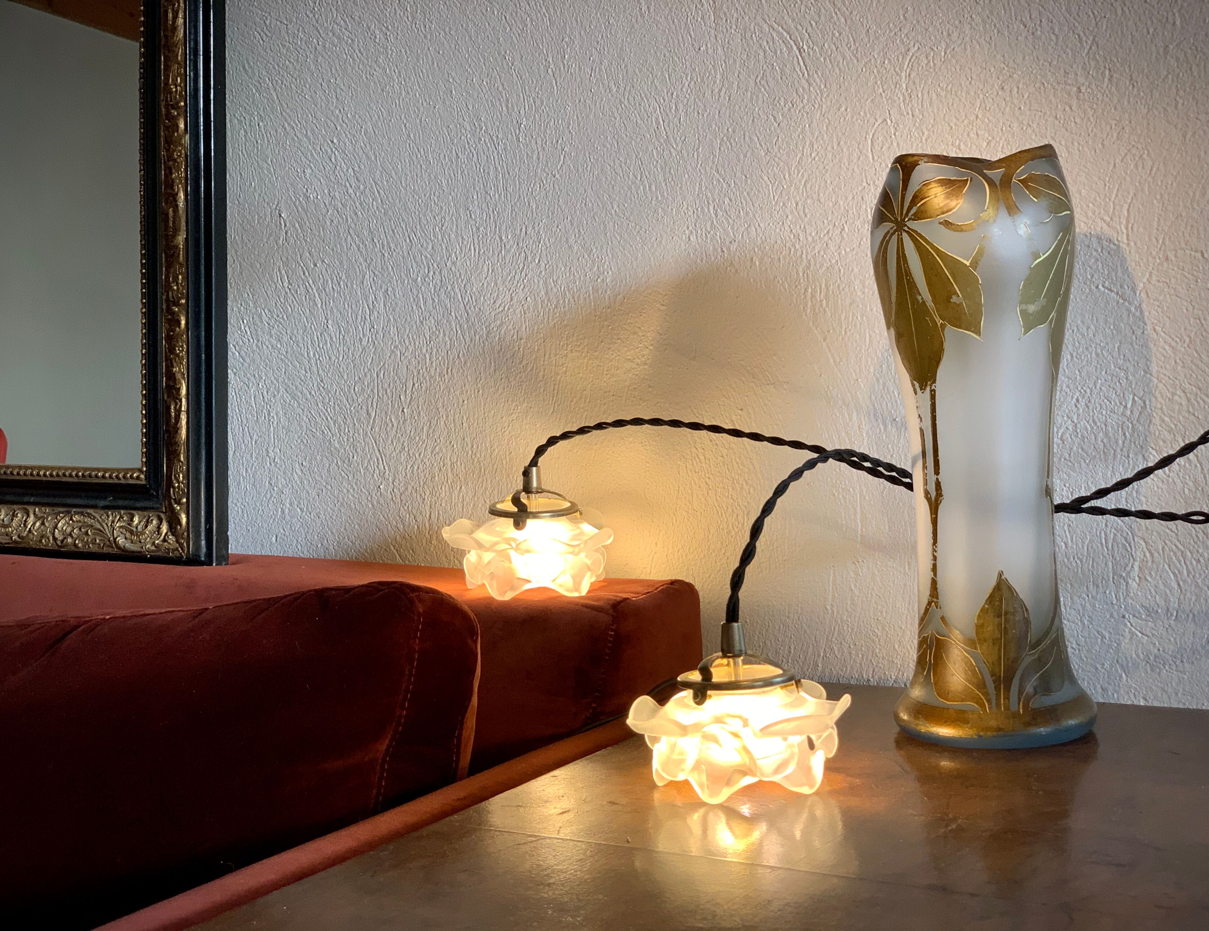 Pair of Art Deco glass rose petals