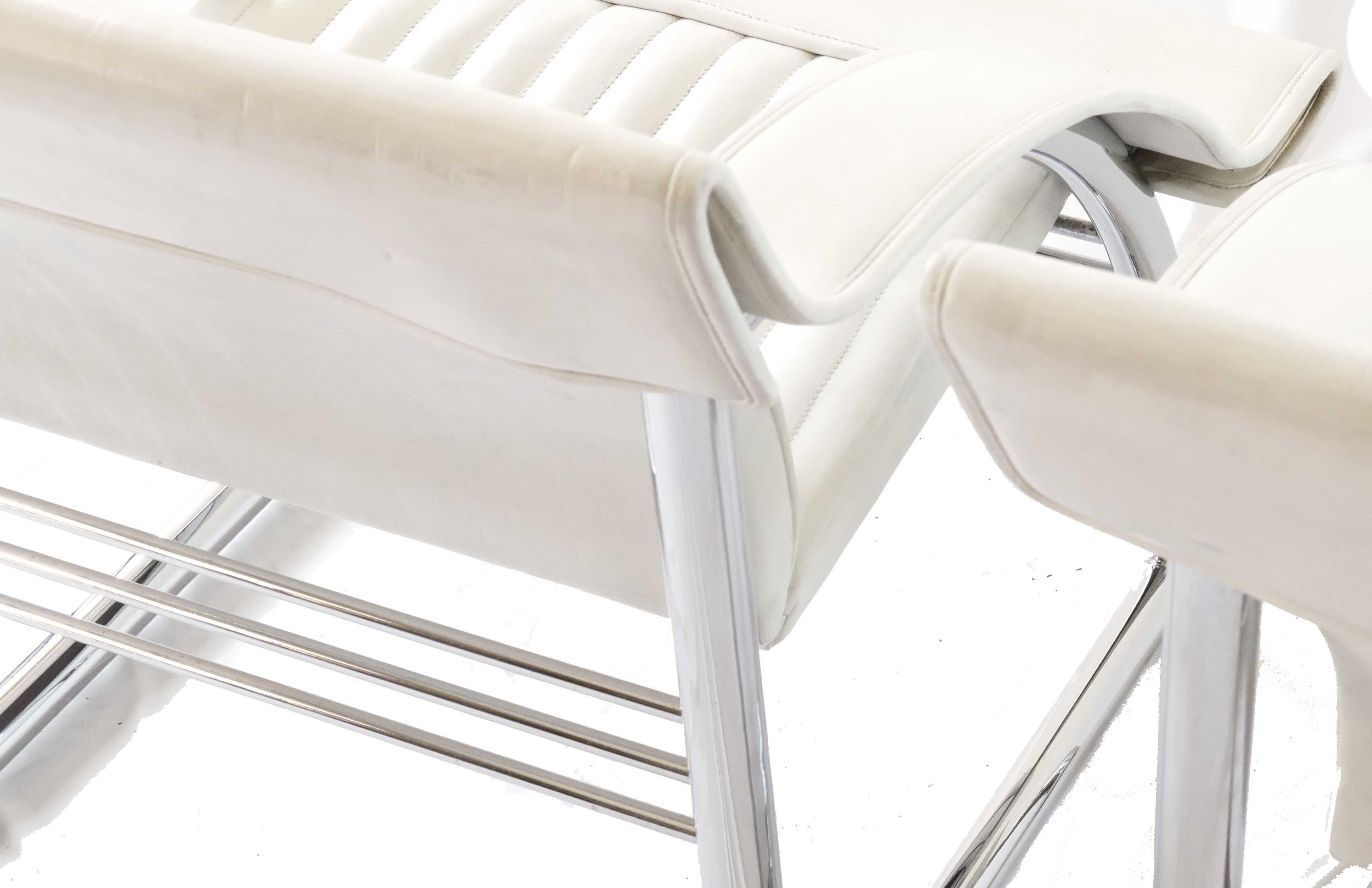 Pair of De Sede Armchairs in White Leather and Steel, Switzerland 1970's
