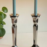 Pair of vintage cast aluminum candlesticks