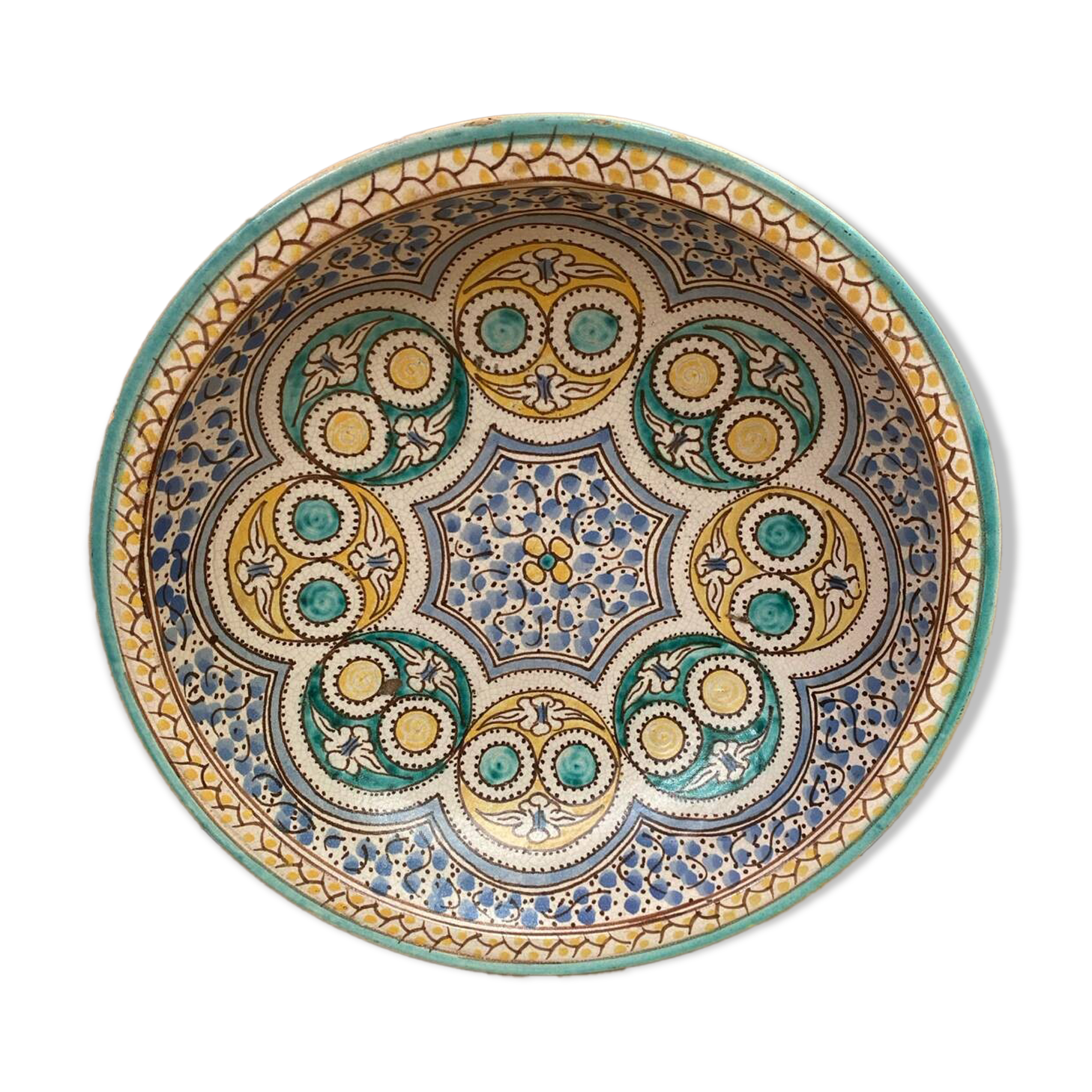 Old Couscous Serving Dish Polychrome Earthenware Morocco 19TH #B085