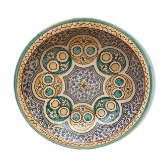 Ancien Plat Service Couscous Faïence Polychrome Maroc XIXÈME #B085