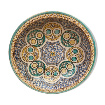 Ancien Plat Service Couscous Faïence Polychrome Maroc XIXÈME #B085