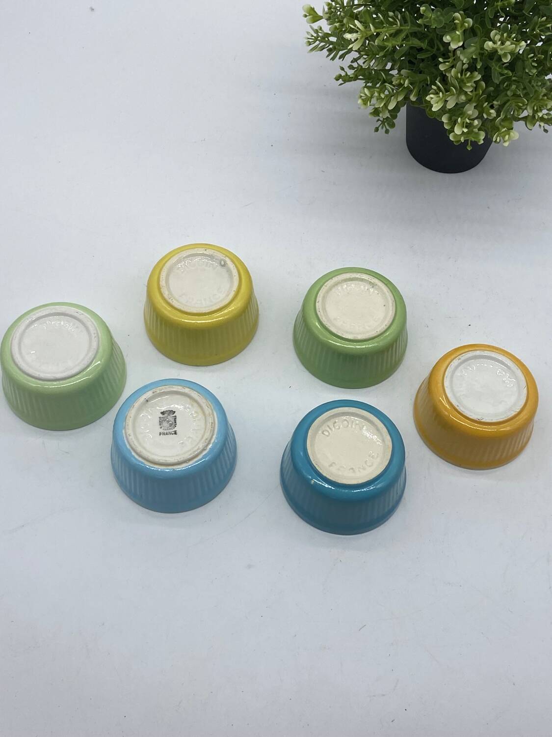 Lot / series of 6 ramekins Digoin France , vintage, pastel,