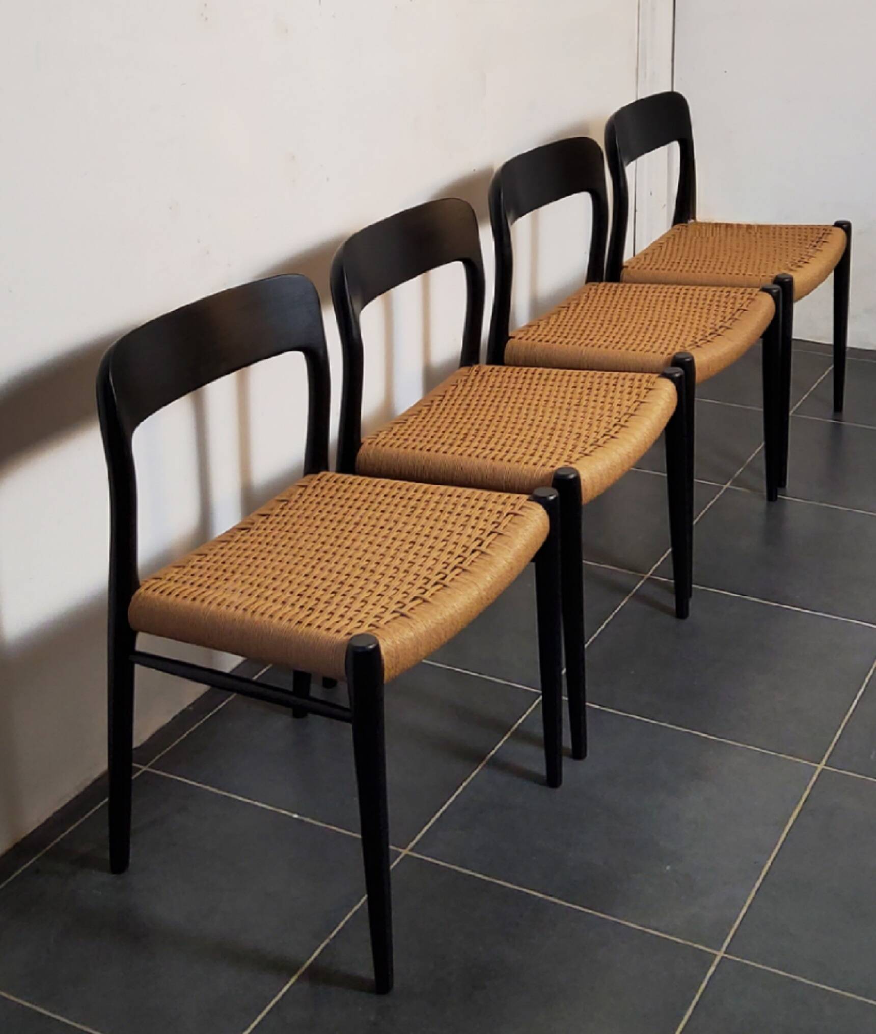 Niels Møller model 75 chair, black, Scandinavian, vintage 1960s.