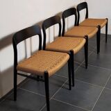 Niels Møller model 75 chair, black, Scandinavian, vintage 1960s.