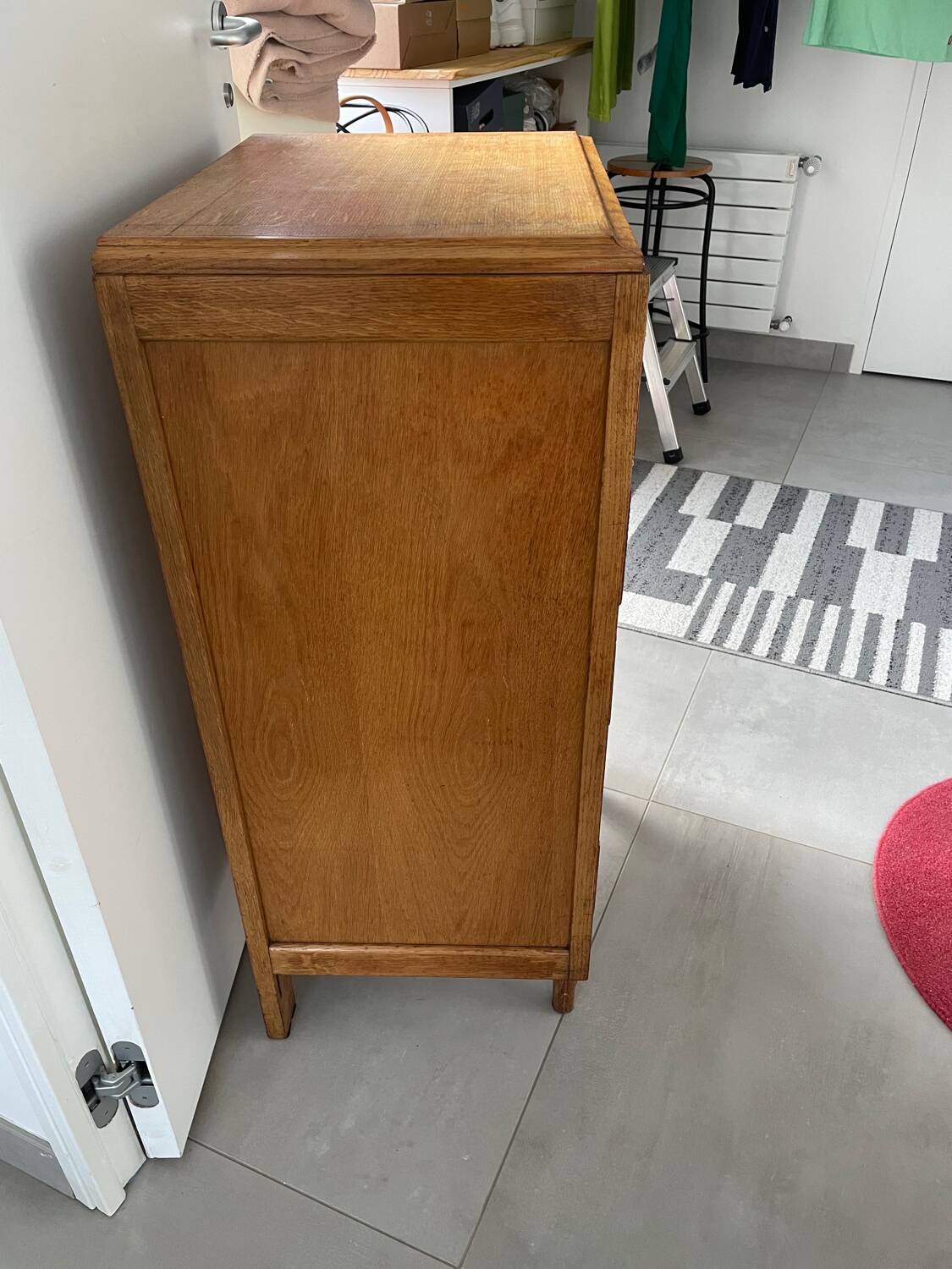 High chest of drawers with 5 drawers, vintage oak, 1950s