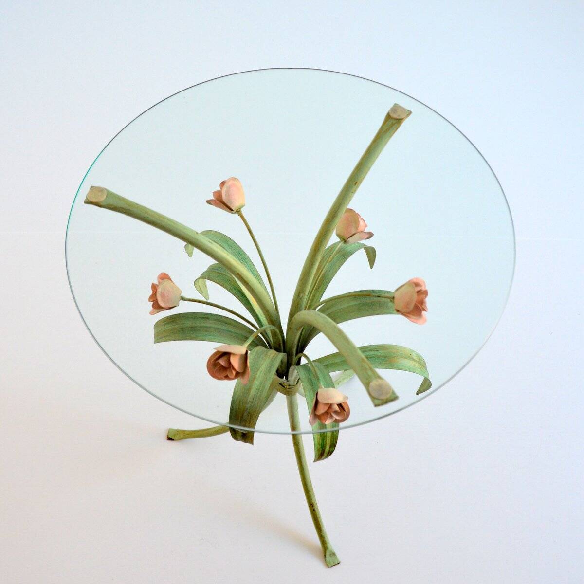 Pedestal table / Side table bouquet of flowers / Roses wrought iron 1960 vintage