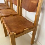 Suite of 4 chairs 60s in elm and leather Maison Regain