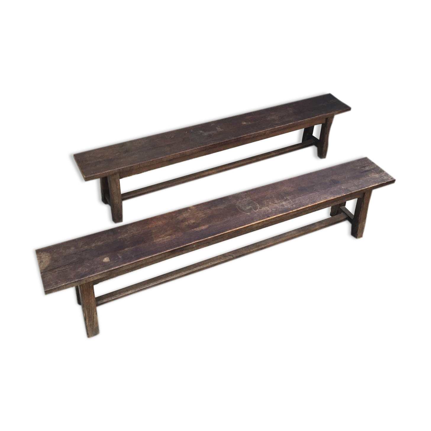 Pair of solid oak monastery benches
