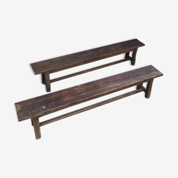 Pair of solid oak monastery benches