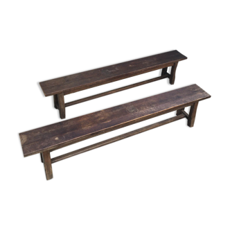 Paire de bancs de monastère en chêne massif
