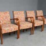 Series of 4 chairs bridge 1940 fabrics with small squares and beech