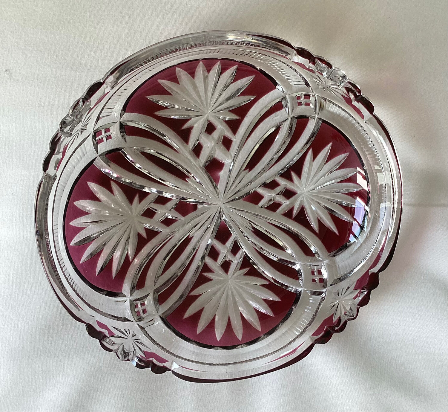 Empty pocket, red cut crystal bowl