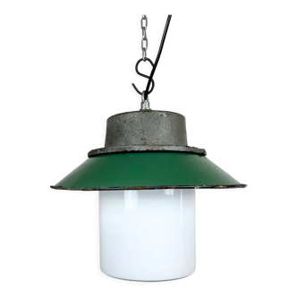 Green Enamel and Cast Iron Industrial Pendant Light, 1960s