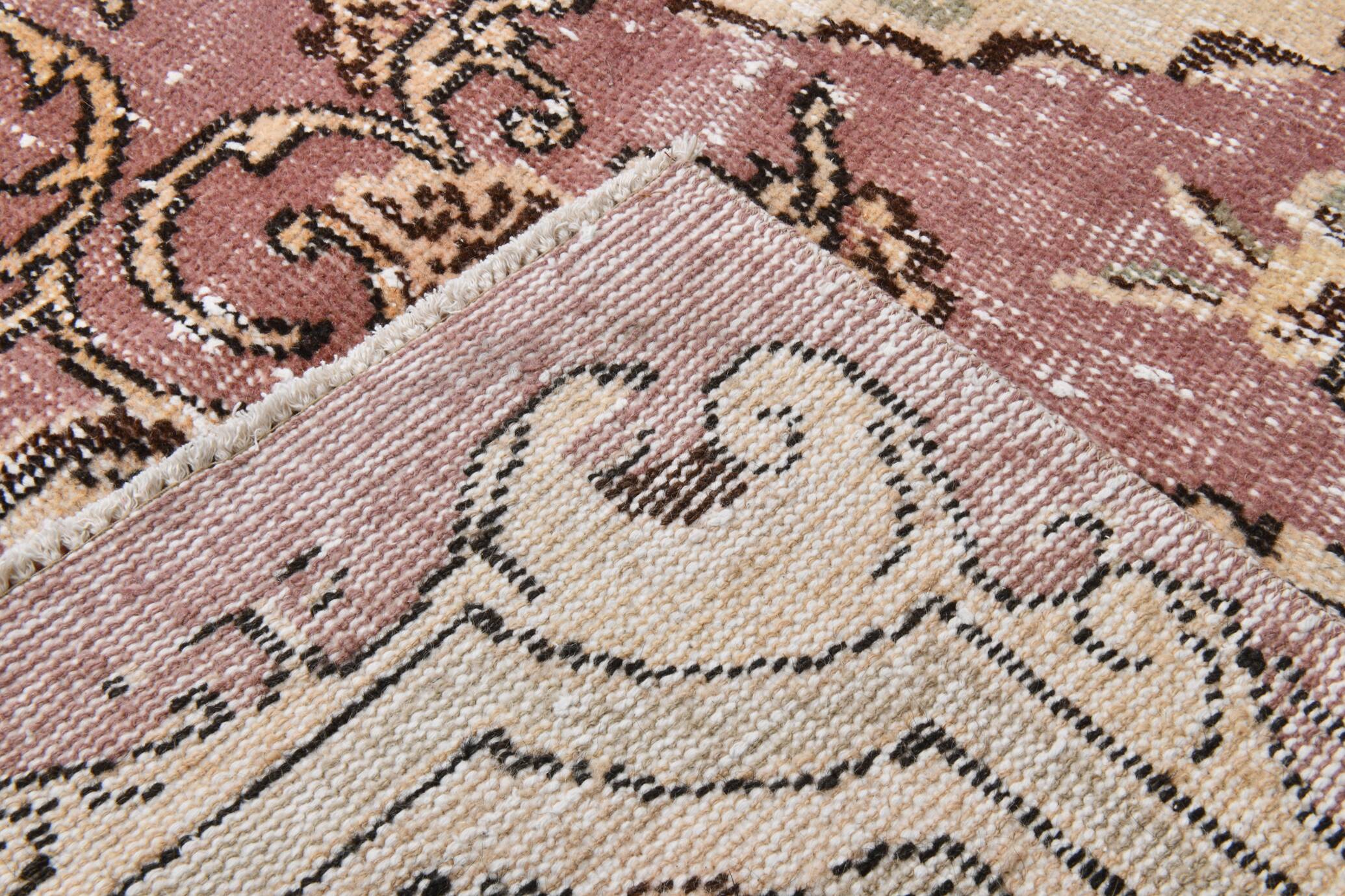 Rare Tapis Vintage Anatolie | Rose Antique & Crème Floral Rug, 185x314 Cm