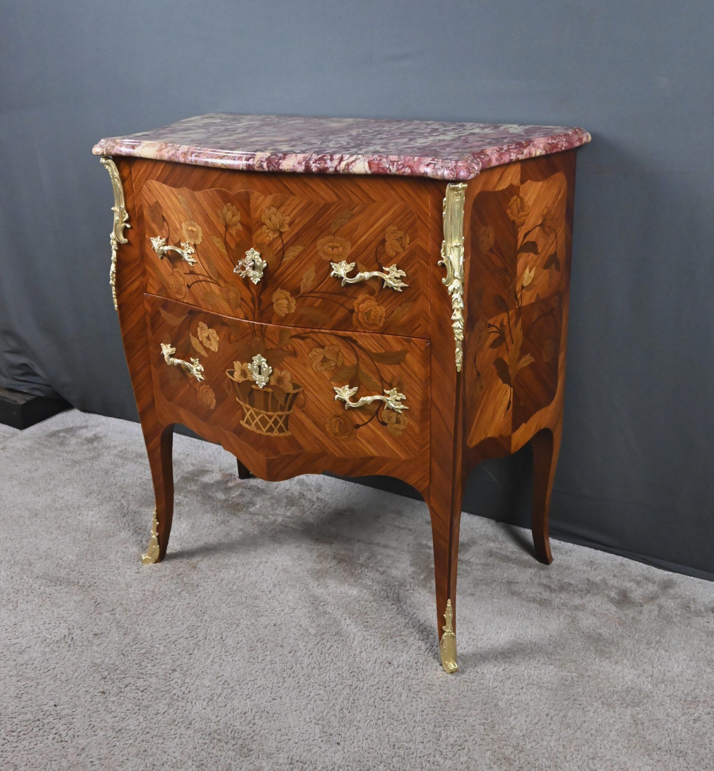 Small marquetry chest of drawers, Louis XV style – early 20th century