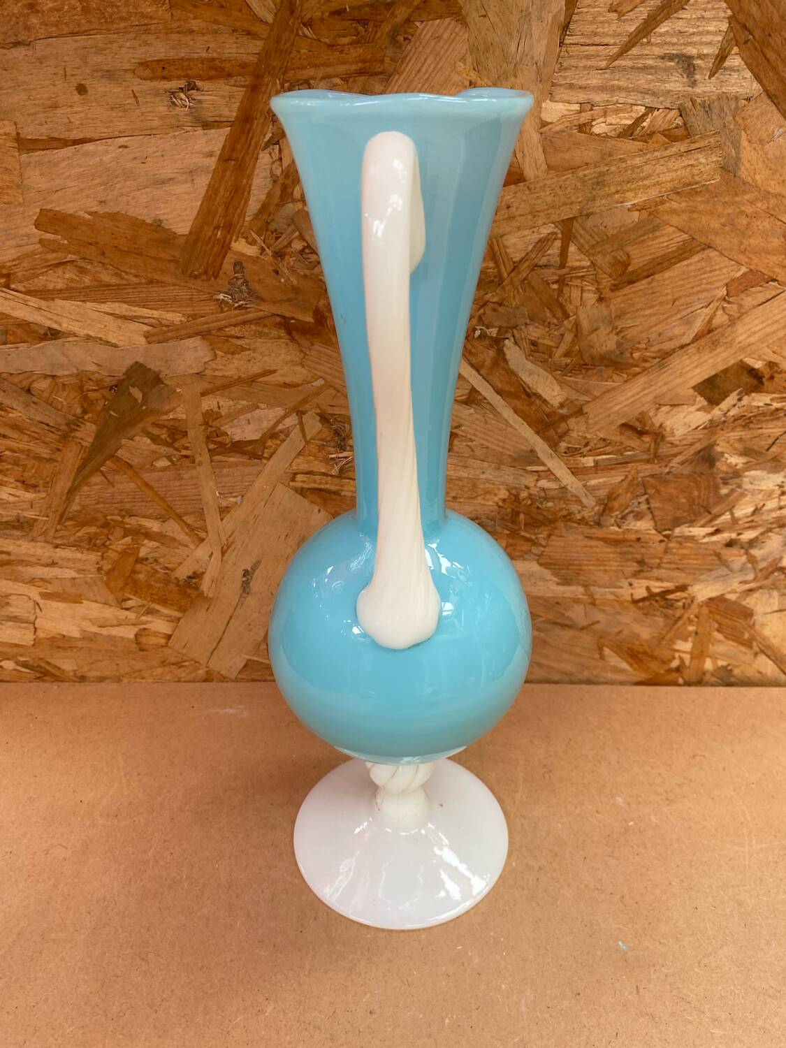 Antique blue & white opaline pitcher ewer vintage