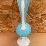 Ancien pichet aiguière opaline bleu & blanc vintage