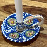 Ceramic candle holder - blue with pink flowers