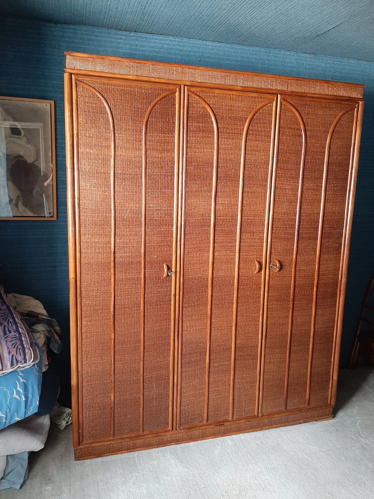 Brown varnished rattan cabinet
