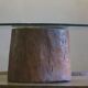 Carved antique tree stump coffee table with circular glass top