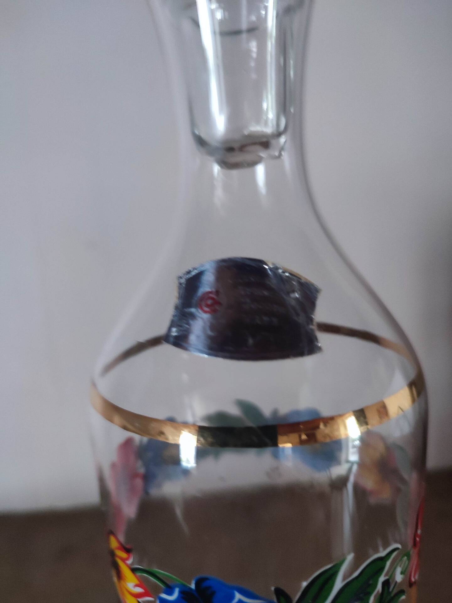 Vintage Italian glass carafe with floral decoration – Made in Italy – H. 29