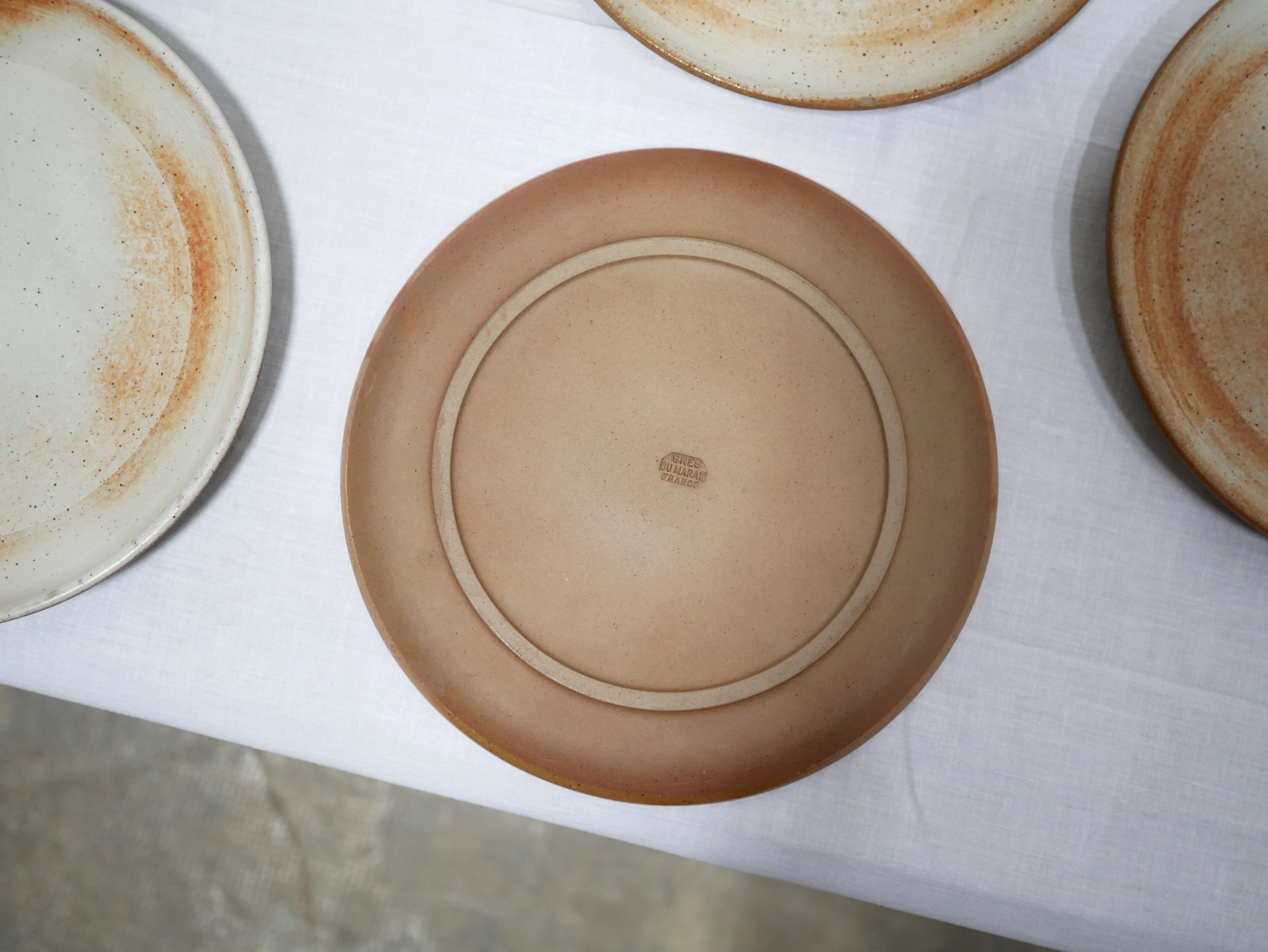 Series of 9 vintage stoneware plates by Les Poteries du Marais, France