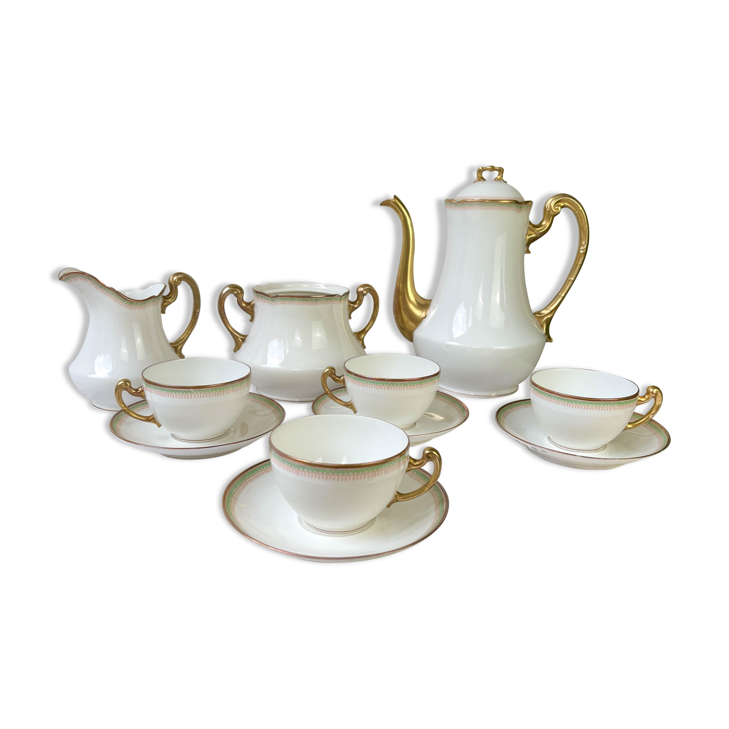 Service à thé Habitat Doiley Blanc/Doré Porcelaine Abstrait